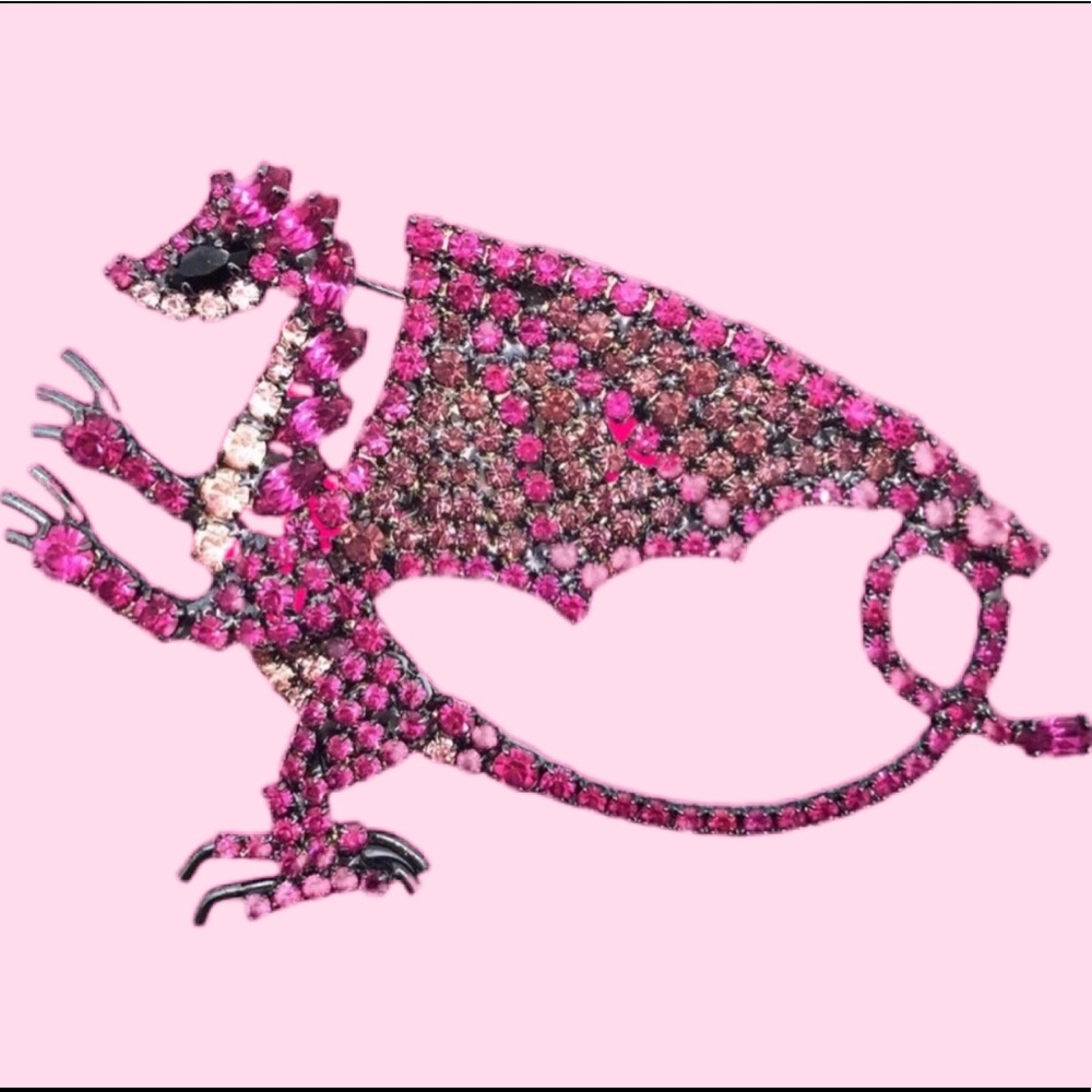 Vibrant Pink Dragon Brooch - Fantasy Creature Pin